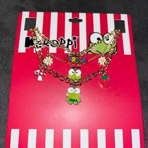 🆕 Sanrio Keroppi Mushroom & Strawberry Charm Necklace Set of 3